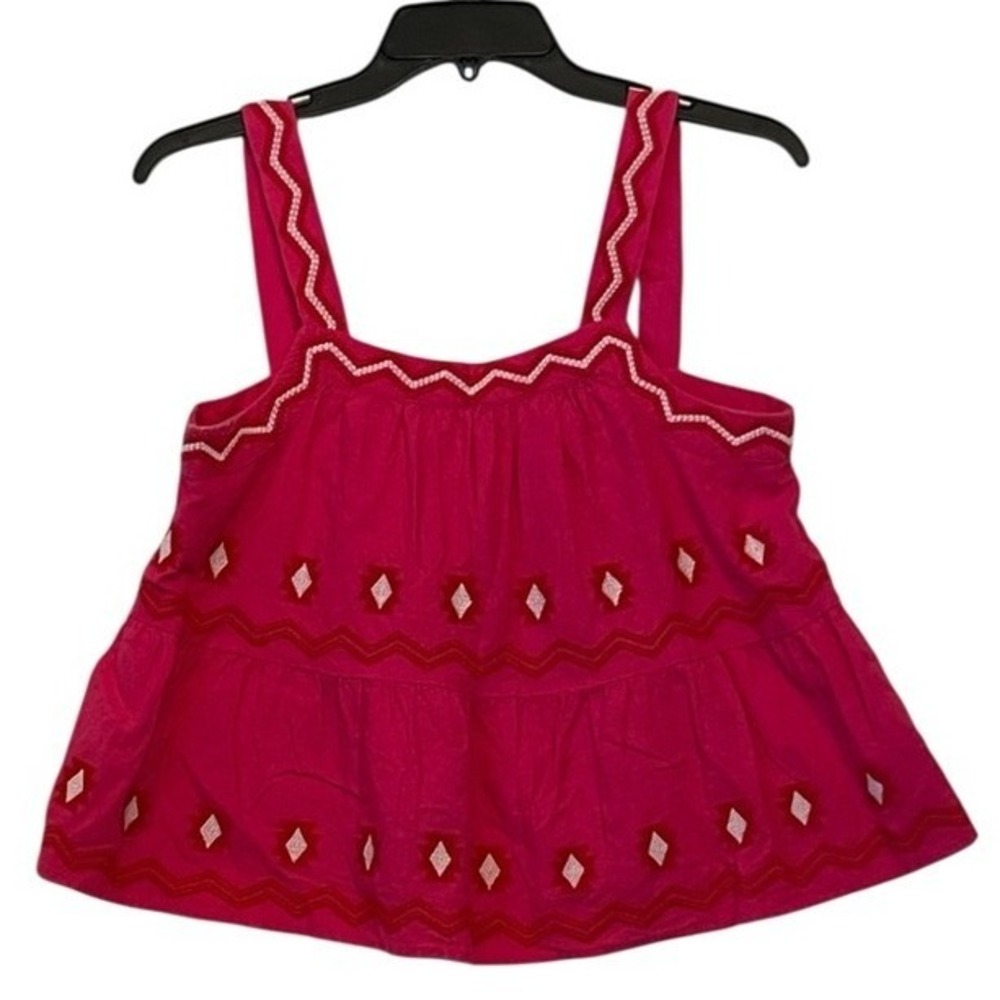 Loft Linen Blend Cami XS Petite Embroidered Tiered
